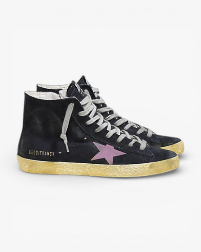 Golden Goose FRANCY Sneakers Blue Suede Pink Velvet Sticker Star
