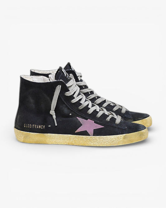 Golden Goose FRANCY Sneakers Blue Suede Pink Velvet Sticker Star