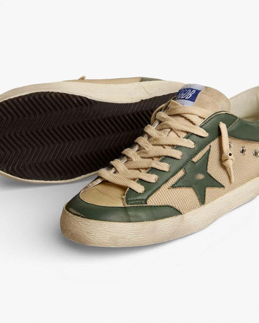Golden Goose Men’s Super-Star LTD Cream Mesh Green Nappa Nappa Star