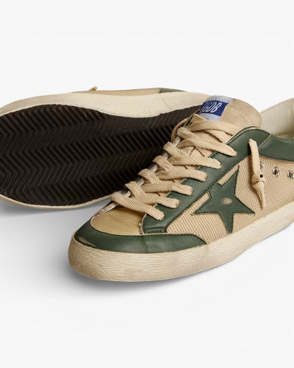 Golden Goose Men’s Super-Star LTD Cream Mesh Green Nappa Nappa Star