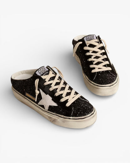 Golden Goose Super-Star Sabots Black Glitter White Bio-Based Star