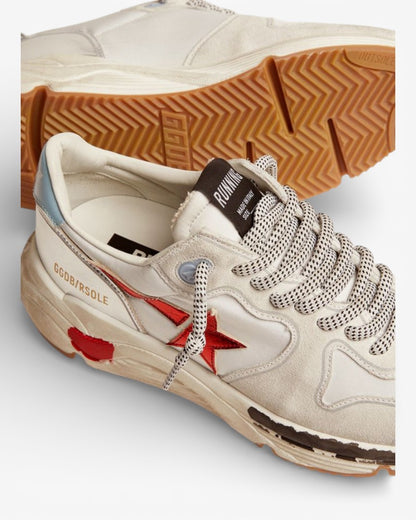Golden Goose Running Sole Sneakers Nylon Suede Red Laminated Leather Star
