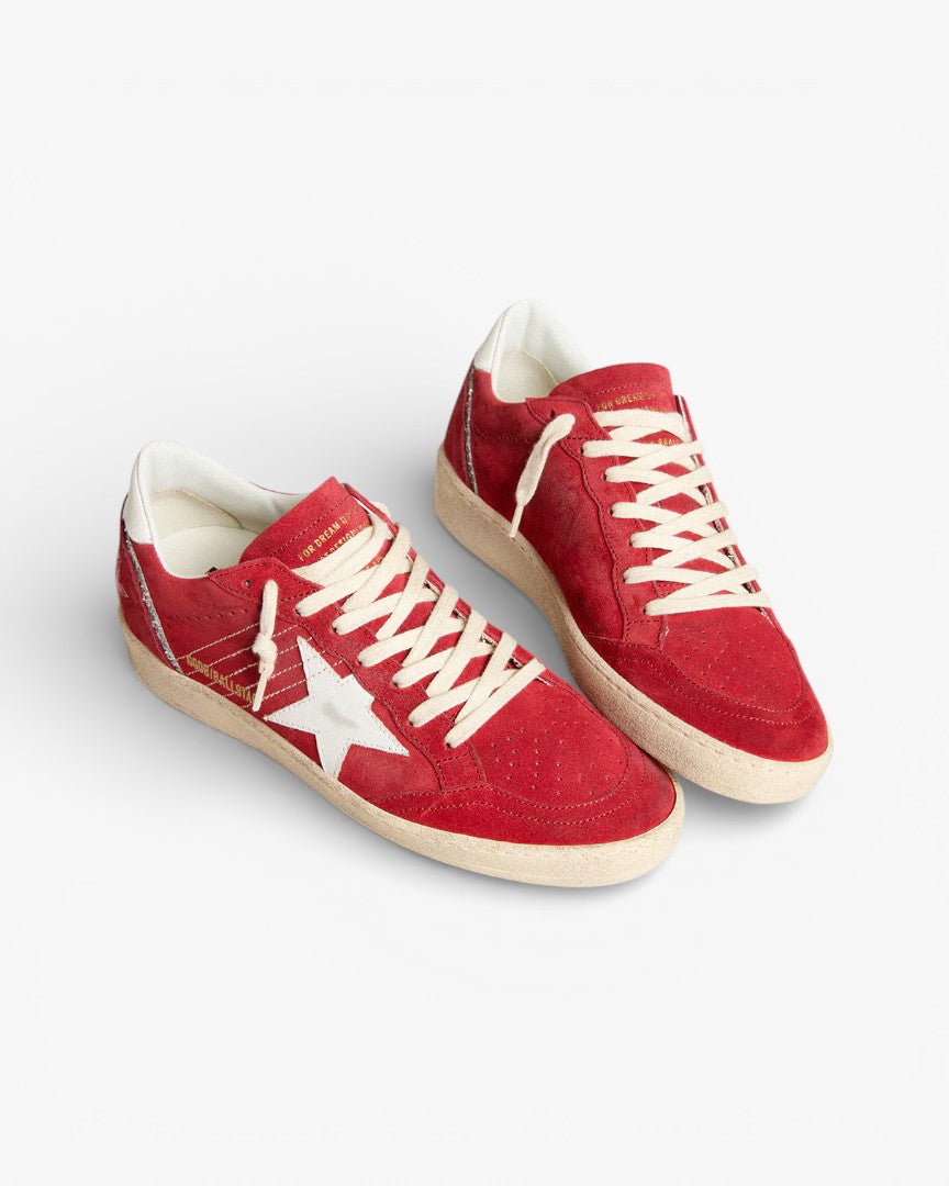 Golden Goose Ball Star Red Suede and White Leather Star Sneakers