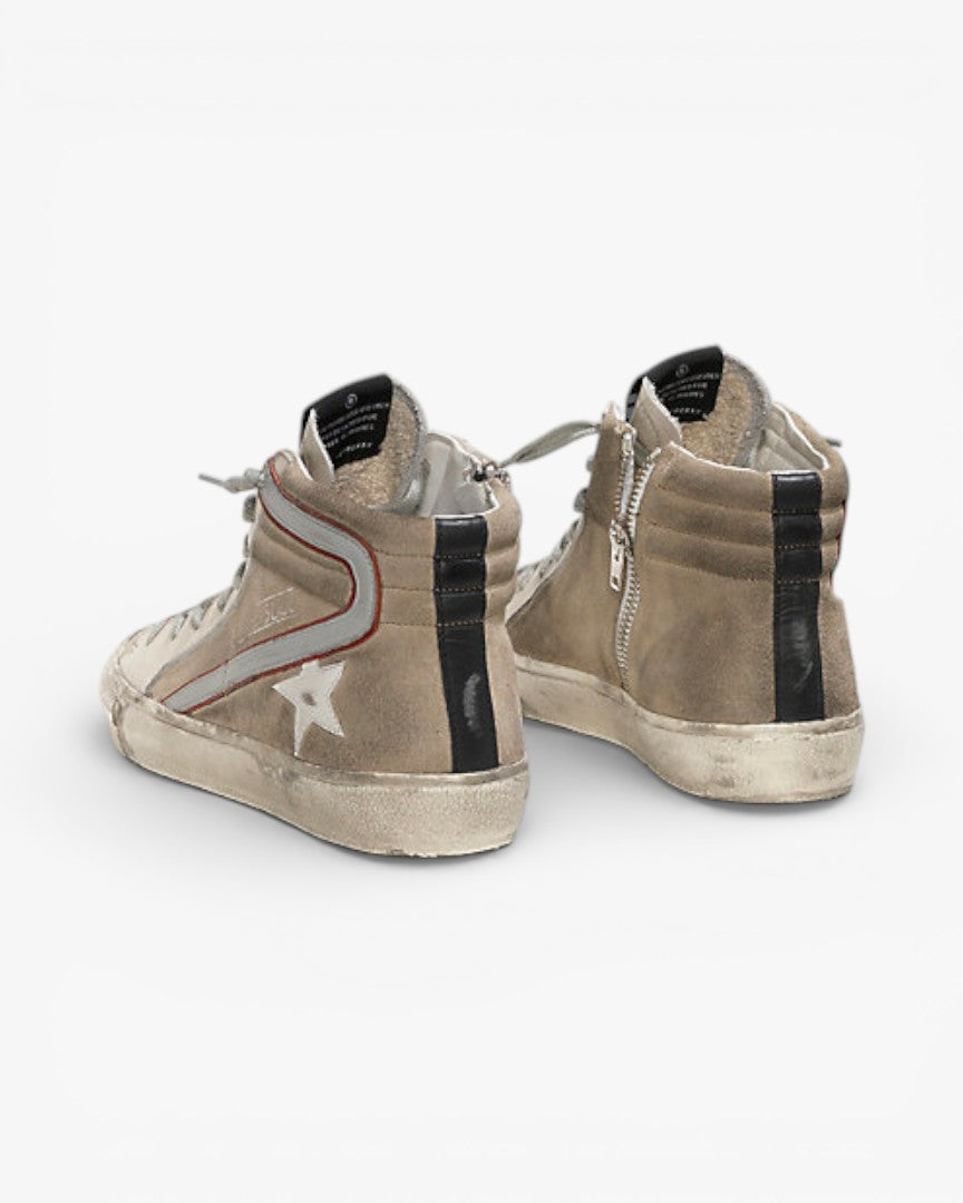 Golden Goose SLIDE Sneakers Cotton Canvas Leather Star Silver Beige Suede