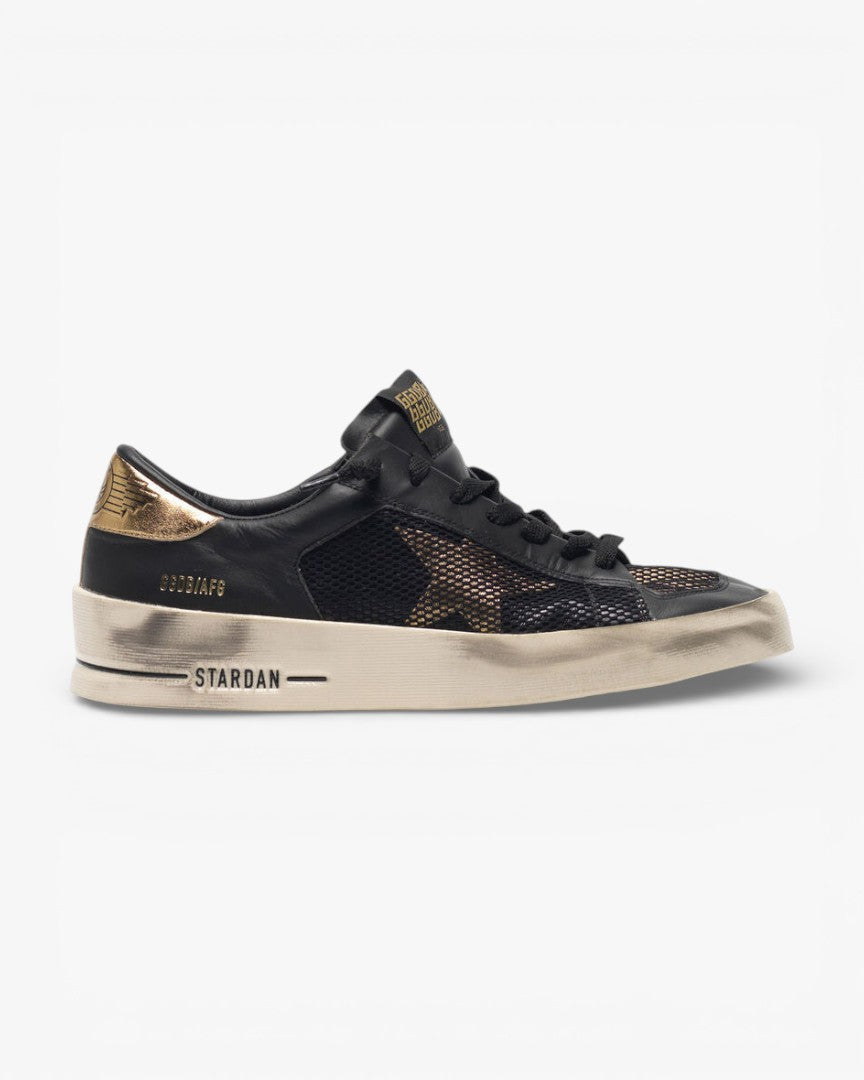 Golden Goose Black Gold Leather Mesh Stardan Sneakers