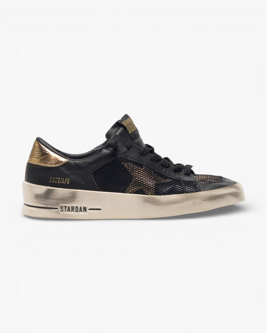 Golden Goose Black Gold Leather Mesh Stardan Sneakers