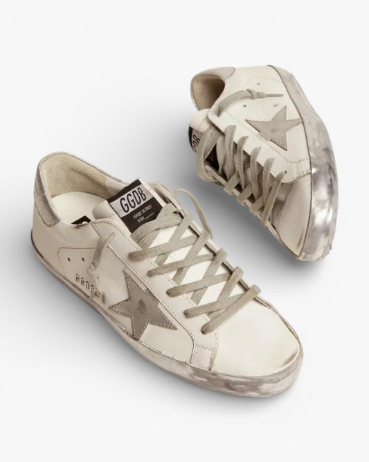 Golden Goose Super‑Star Sneakers Silver Sparkle Foxing Metal Stud Lettering