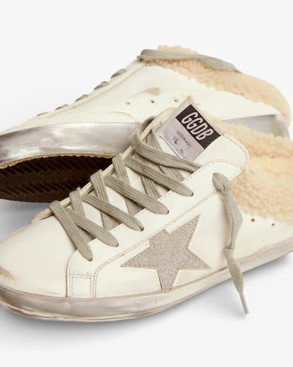 Golden Goose Super-Star Sabots White Leather Shearling Lining