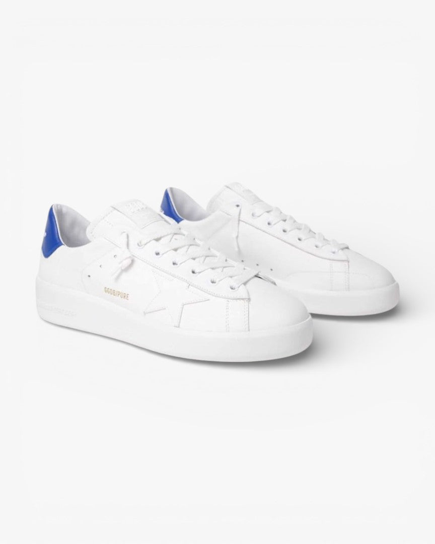 Golden Goose Purestar White Leather Sneakers Blue Heel Tab