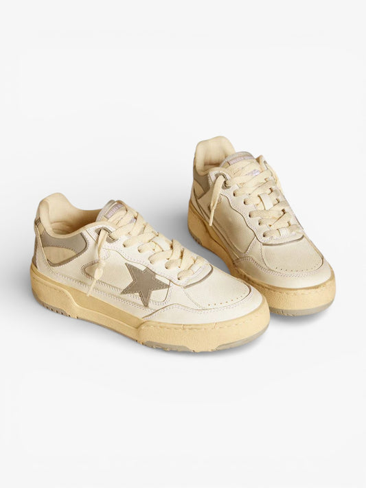 Golden Goose Forty2 Grey Star and White Leather Heel Tab Sneakers