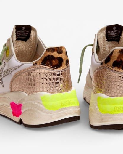 Golden Goose Running Sole Sneakers Suede Glitter Leopard Print