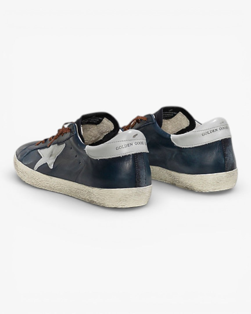 Golden Goose Super‑Star Sneakers Blue Leather Brown