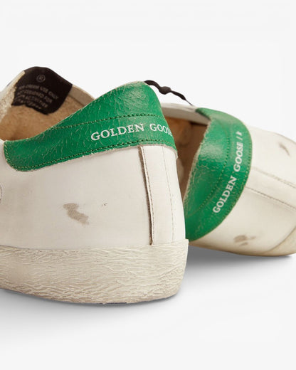 Golden Goose Super-Star Sneakers with Green Crackle-Effect Heel Tab