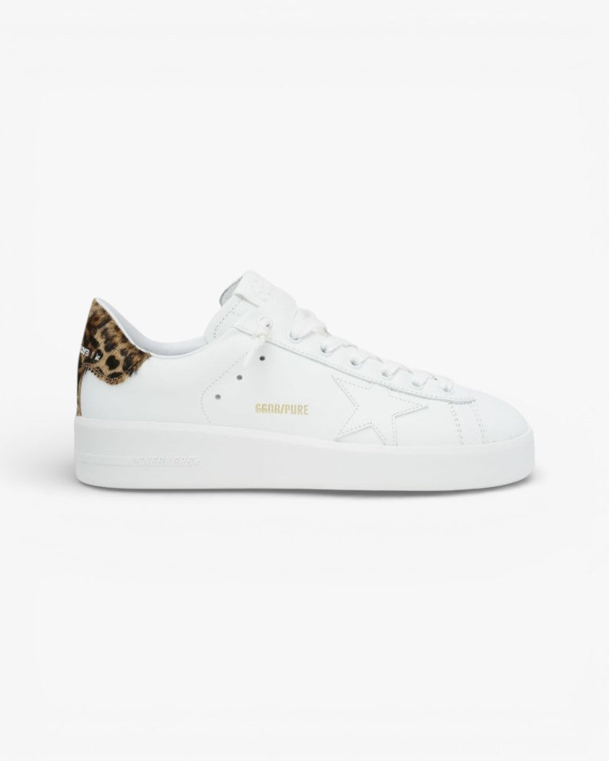 Golden Goose Purestar White Leather Sneakers Leopard Heel