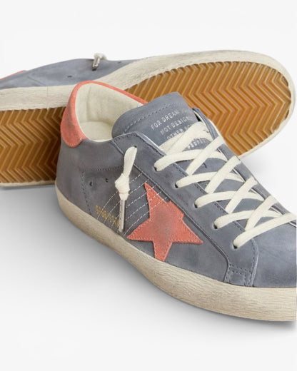 Golden Goose Women’s Super-Star Blue Nubuck Pink Suede Star Heel Tab