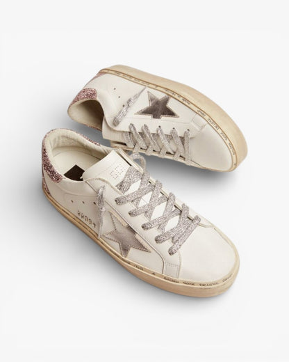 Golden Goose Hi-Star Sneakers Silver Laminated Leather Star Quartz-Pink Glitter Heel Tab