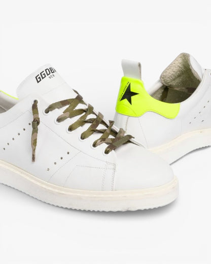 Golden Goose White Stardan LTD Sneakers with Fluorescent Yellow Heel Tab