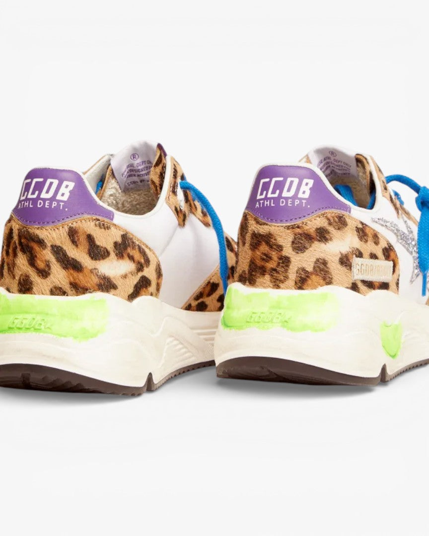 Golden Goose Running Sole Sneakers Leopard-Print Pony Skin