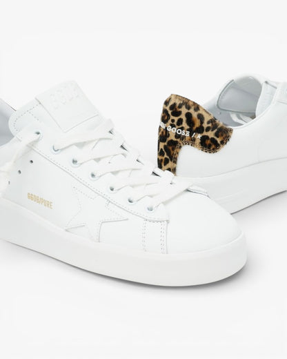 Golden Goose Purestar White Leather Sneakers Leopard Heel