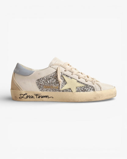 Golden Goose Bio‑based Super‑Star Sneakers Silver Glitter Yellow Star