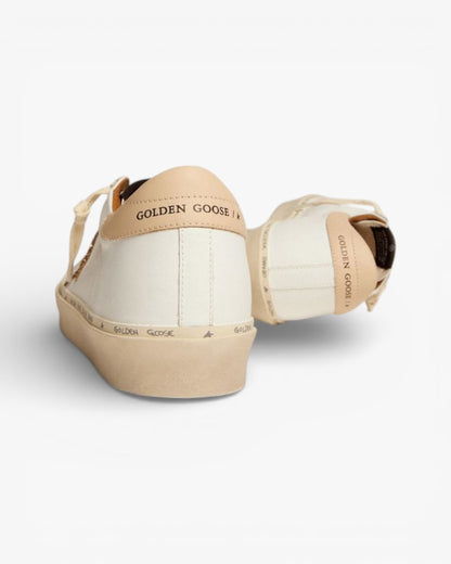 Golden Goose Hi-Star Sneakers Gold Glitter Star Beige Leather Heel Tab