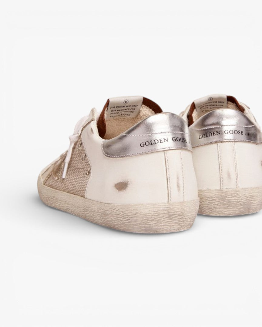 Golden Goose Super-Star White Sneakers with Silver Mesh