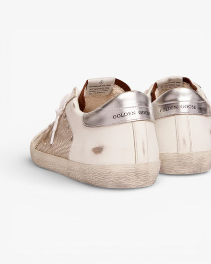 Golden Goose Super-Star White Sneakers with Silver Mesh