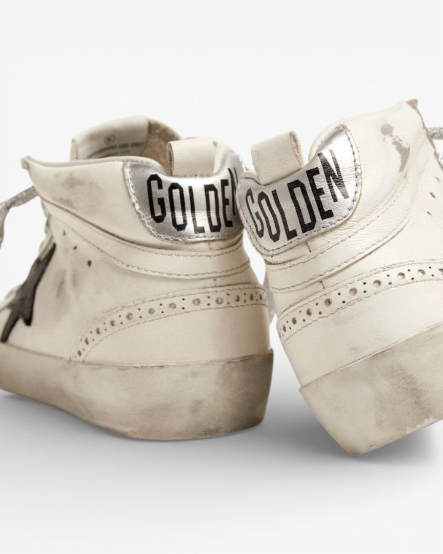 Golden Goose Mid-Star Sneakers Laminated Heel Tab Glittery Laces