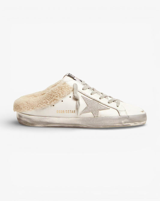 Golden Goose Super-Star Sabots White Leather Shearling Lining