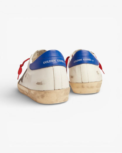 Golden Goose Super-Star Sneakers with Blue Heel Tab and Red Laces