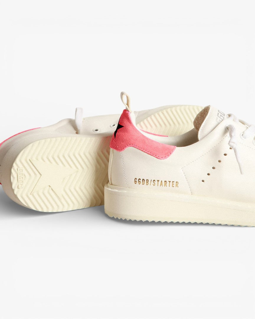 Golden Goose White Nappa Leather Stardan Sneakers with Pink Suede Heel Tab