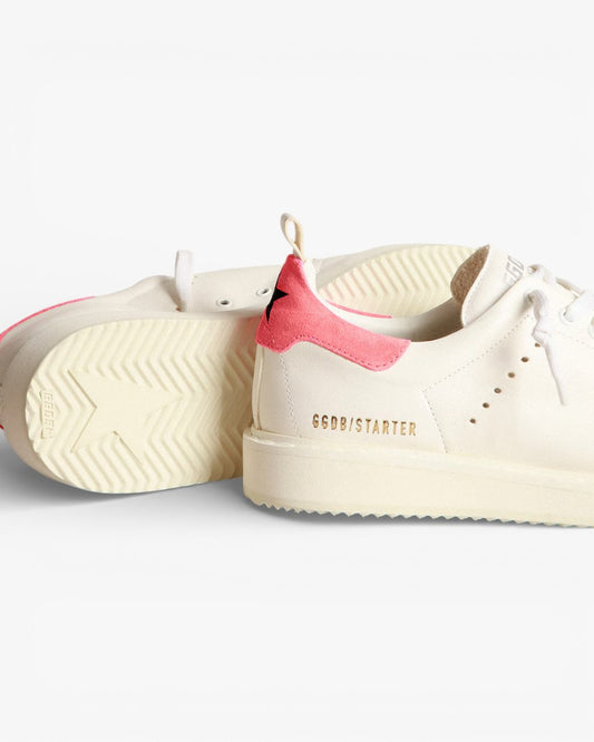 Golden Goose White Nappa Leather Stardan Sneakers with Pink Suede Heel Tab