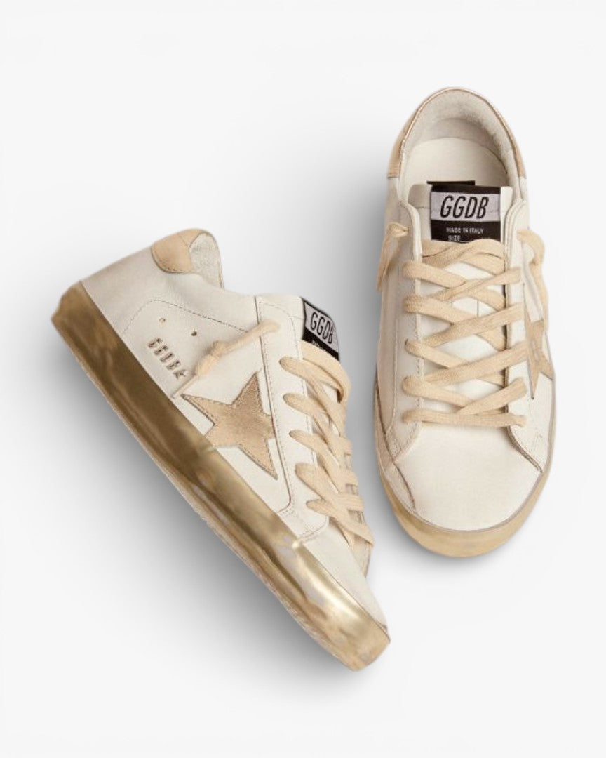 Golden Goose Super-Star Sneakers with Gold Sparkle Foxing