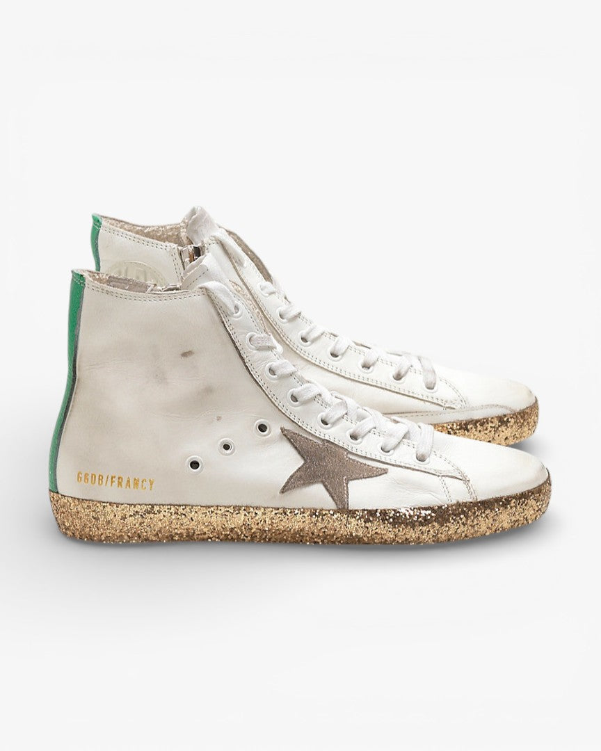 Golden Goose FRANCY Sneakers White Calf Leather Suede Star Contrasting Heel Tab