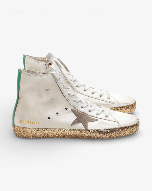 Golden Goose FRANCY Sneakers White Calf Leather Suede Star Contrasting Heel Tab