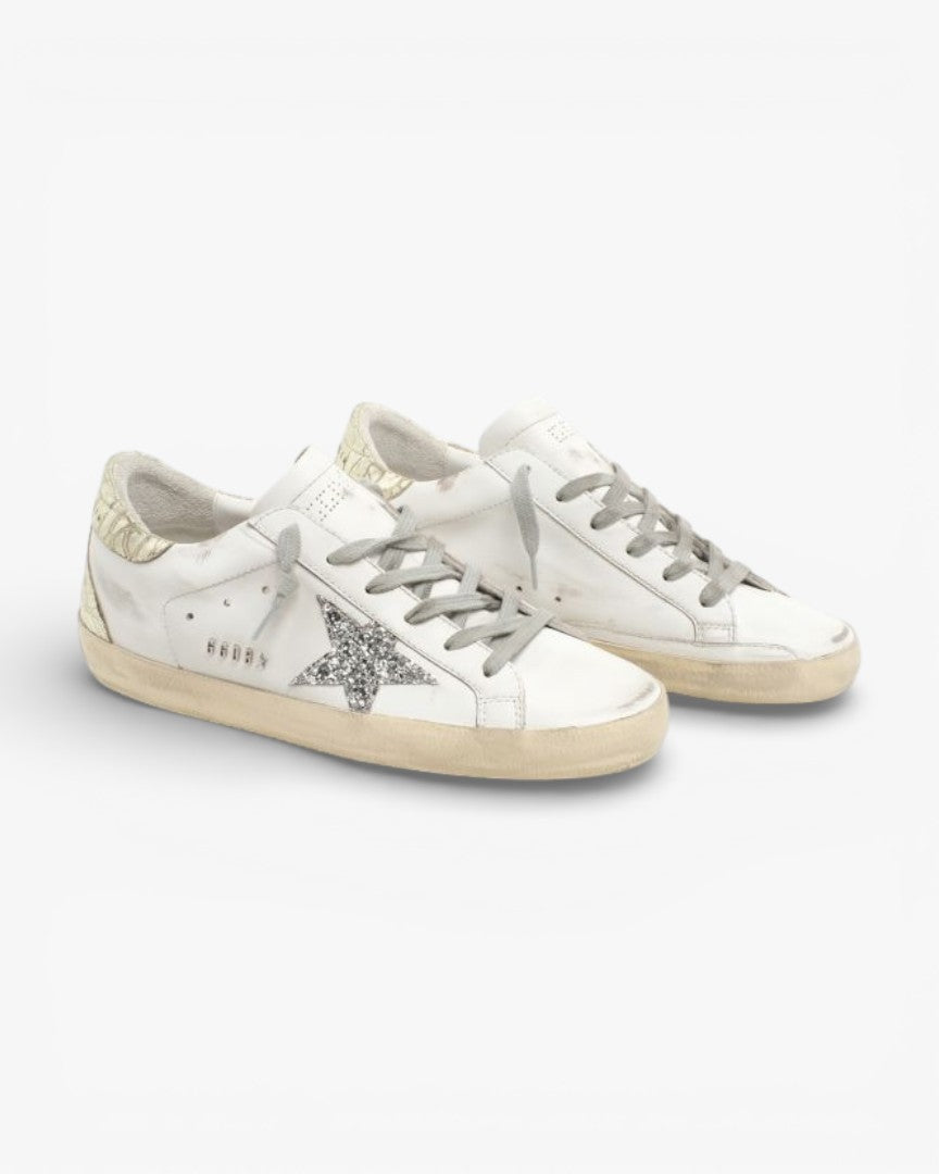 Golden Goose Super-Star Sneakers with Silver Glitter Star