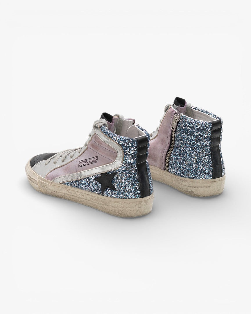 Golden Goose Slide Sneakers Pink Glitter Silver Star
