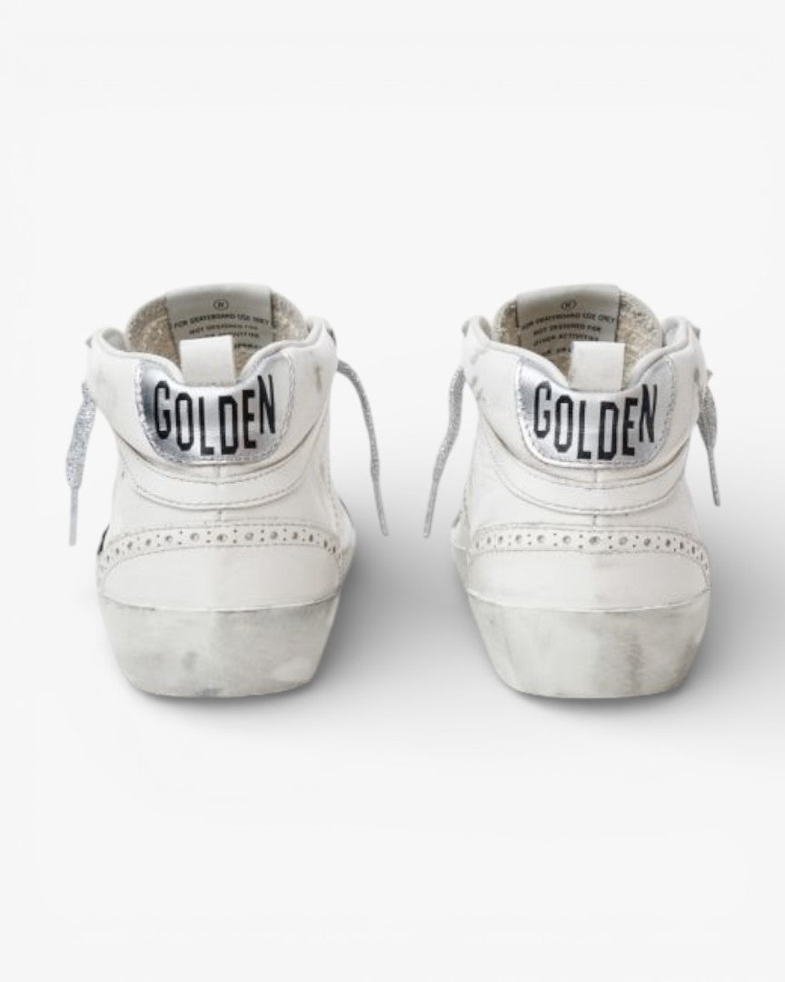 Golden Goose Mid-Star Sneakers Laminated Heel Tab Glittery Laces