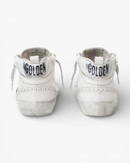 Golden Goose Mid-Star Sneakers Laminated Heel Tab Glittery Laces
