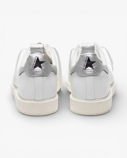Golden Goose White Leather Stardan Sneakers with Metallic Silver Heel Tab