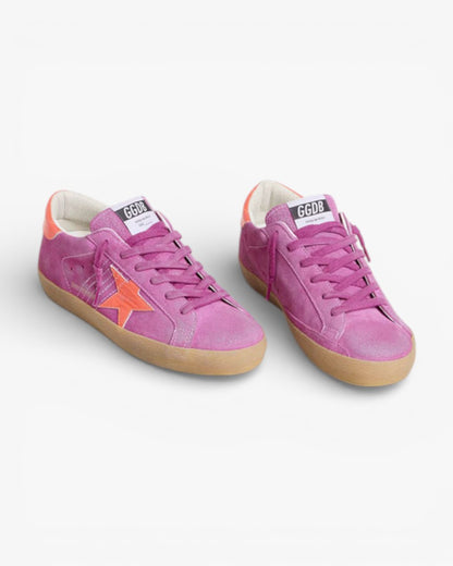 Golden Goose Women’s Super-Star Fuchsia Suede Fluorescent Orange Laminated Leather Star Heel Tab