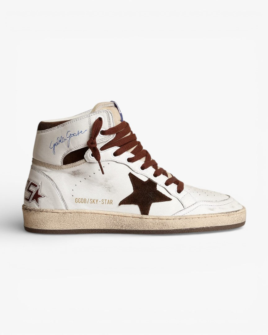 Golden Goose Sky Star White Brown High Top Sneakers