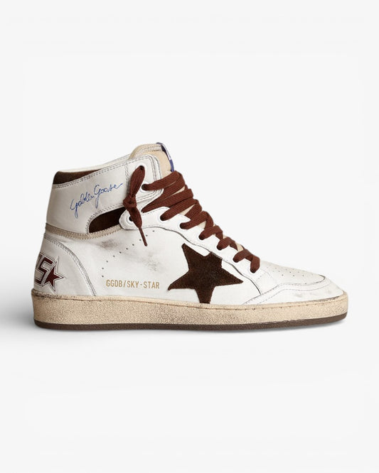 Golden Goose Sky Star White Brown High Top Sneakers