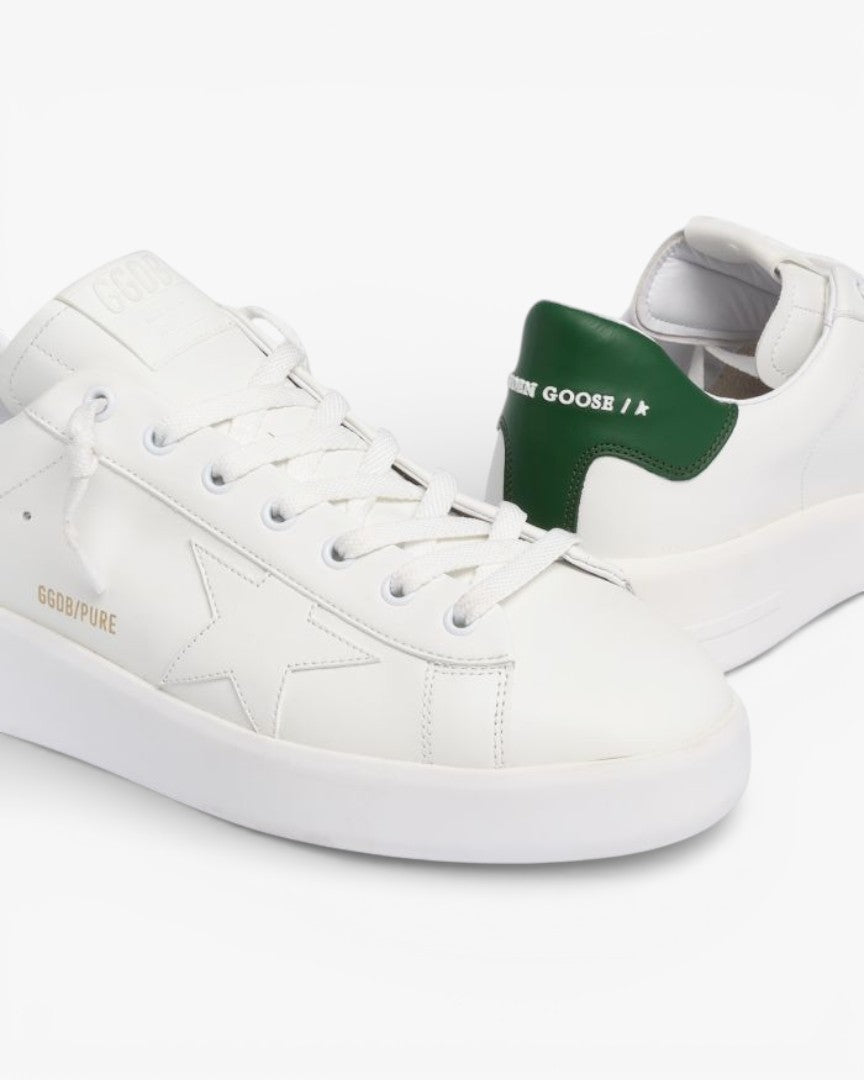 Golden Goose Purestar White Leather Sneakers Green Heel