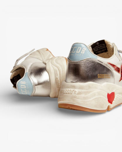 Golden Goose Running Sole Sneakers Nylon Suede Red Laminated Leather Star