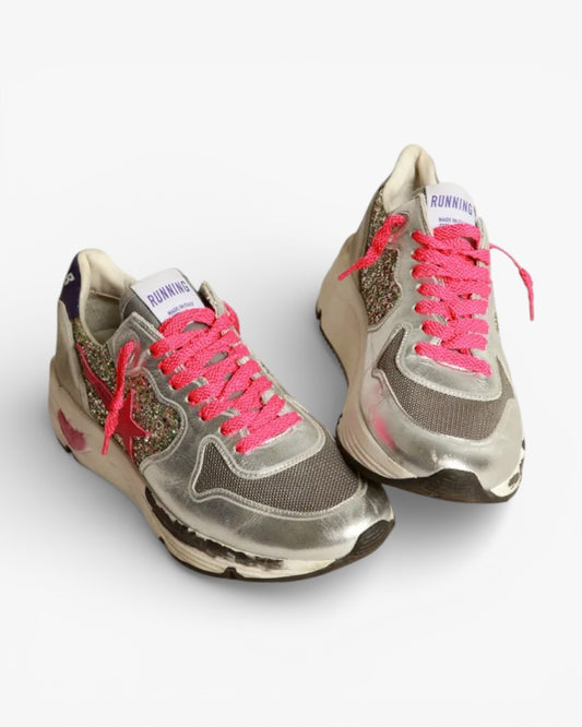 Golden Goose Running Sole Sneakers Metallic Leather Glitter