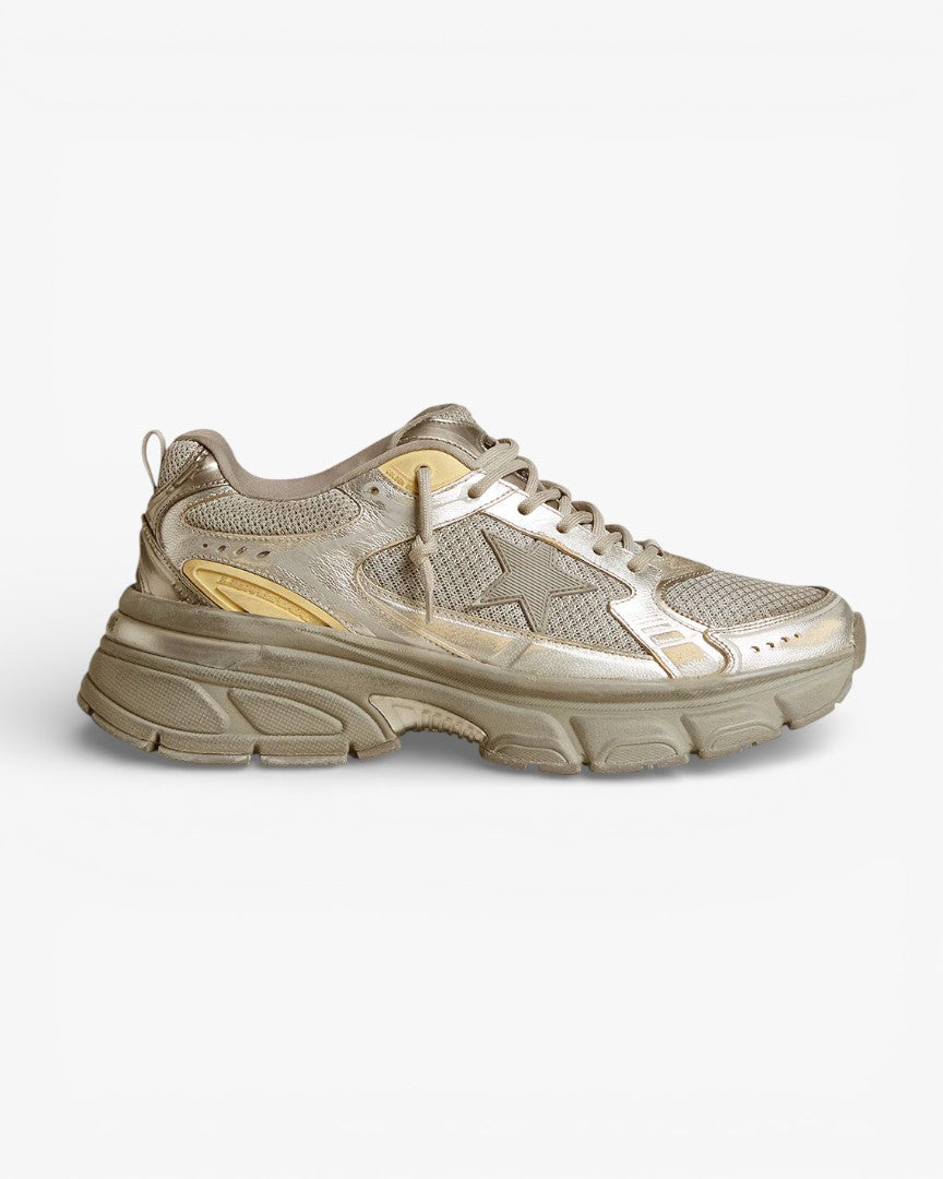 Golden Goose Lightstar Metallic Leather and Silver Mesh Sneakers