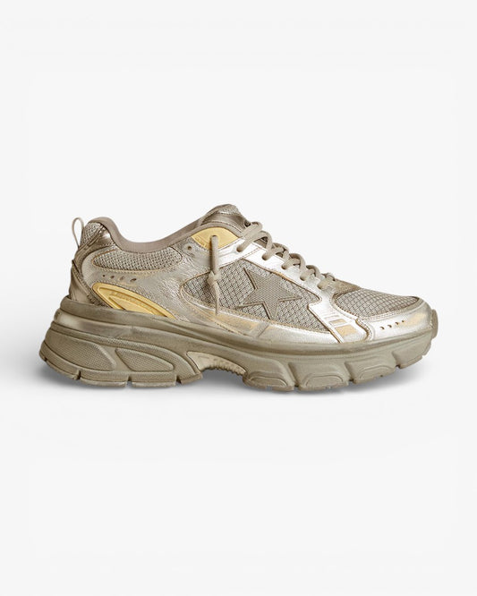 Golden Goose Lightstar Metallic Leather and Silver Mesh Sneakers