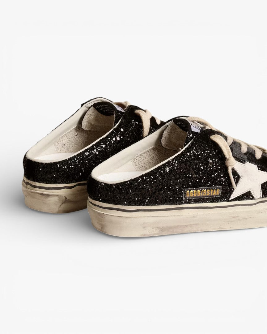 Golden Goose Super-Star Sabots Black Glitter White Bio-Based Star