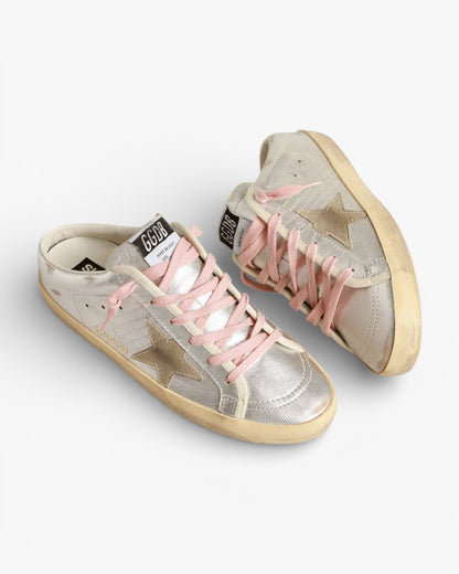 Golden Goose Super-Star Sabots Silver Metallic Leather Suede Star